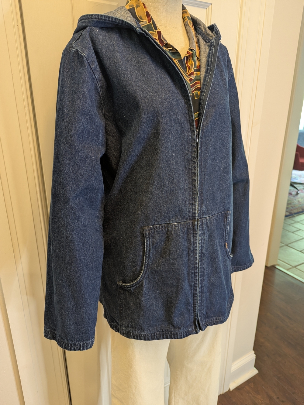 chic Dark Blue Hooded Utility Denim Jacket